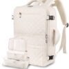 Travel Backpack for Women, 17 Inch Carry On Laptop Backpack Flight Approved with 3 Packing Cubes, Mochila de Viaje Casual Daypack with USB Charging for Business, Hiking, Water Resistant, Beige
